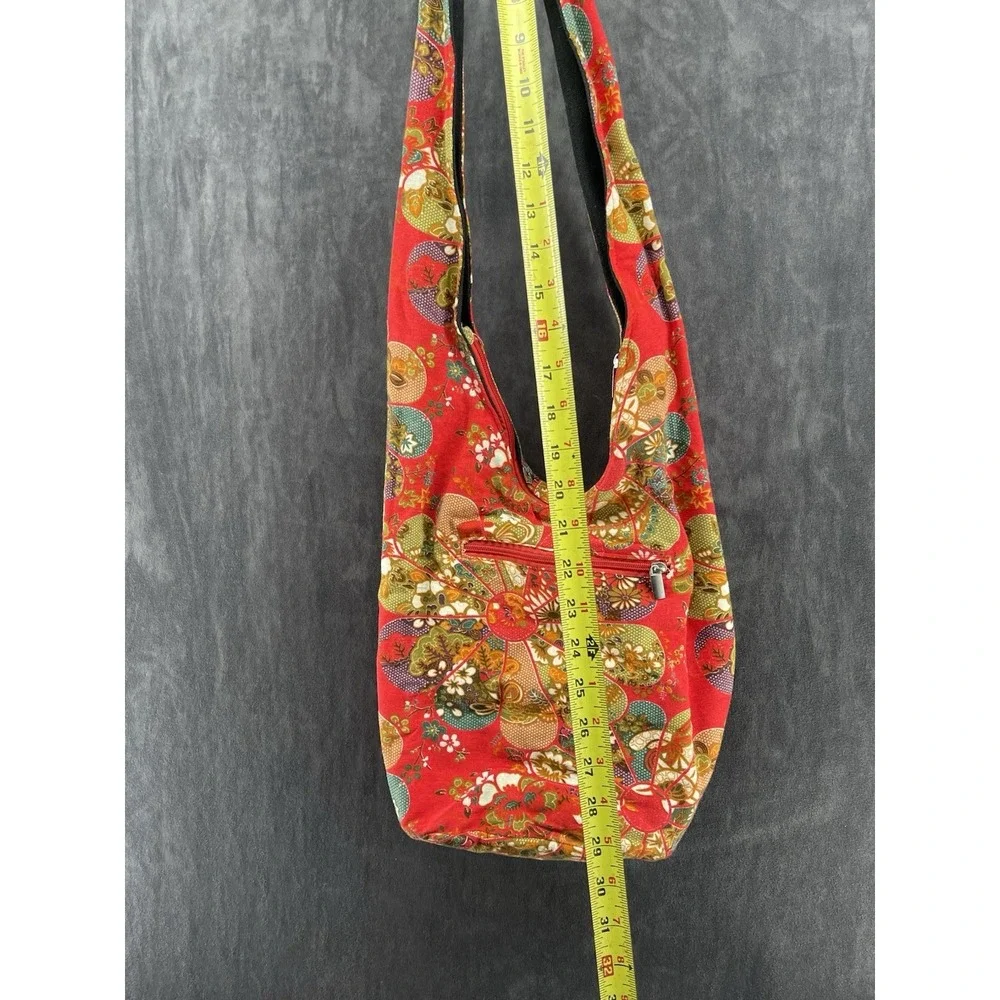 Boho Floral Crossbody Hobo Bag Red Cotton Hippie Festival Shoulder Purse